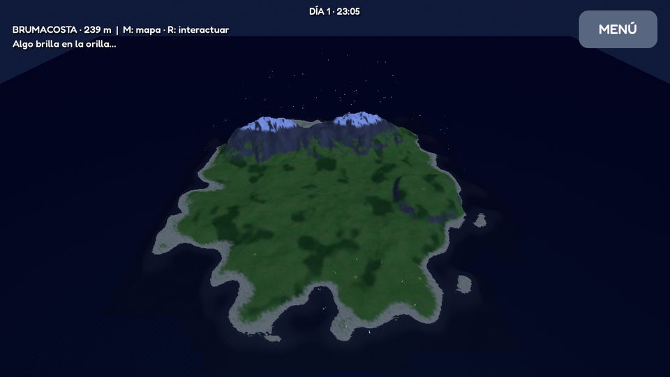 The whole island at night, with stars
