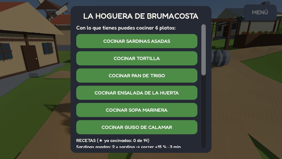 The recipe book open at the Brumacosta bonfire, with six dishes ready to cook